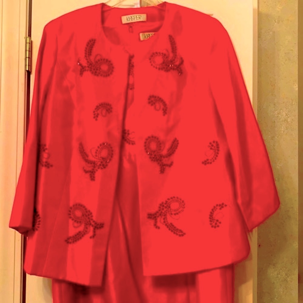 Fuchsia dress with jacket with black beading